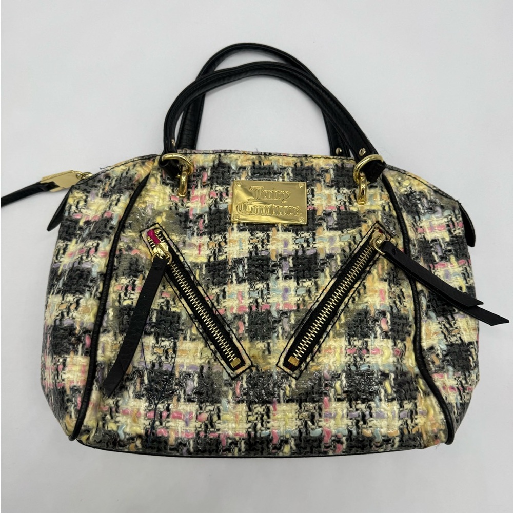 Juicy Couture Black and Gold Shoulder Bag with Houndstooth Pattern